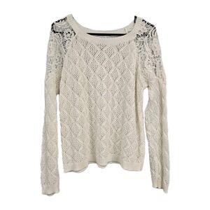 Vintage Romantic Feminine Coquette Cottagecore Boho Knit Lace Sweater Womens Med